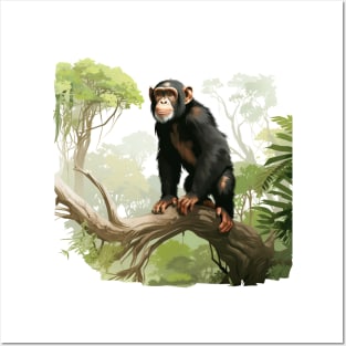 Cute Chimpanzee In Jungle Posters and Art